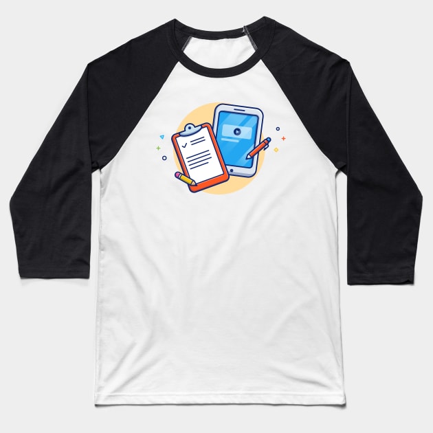 Clipboard, Pencil, Paper, Pen, And Tablet Cartoon Baseball T-Shirt by Catalyst Labs